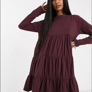 NWT. Missguided jersey smock dress in burgundy.